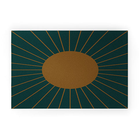 Colour Poems Minimal Sunrays Teal Welcome Mat