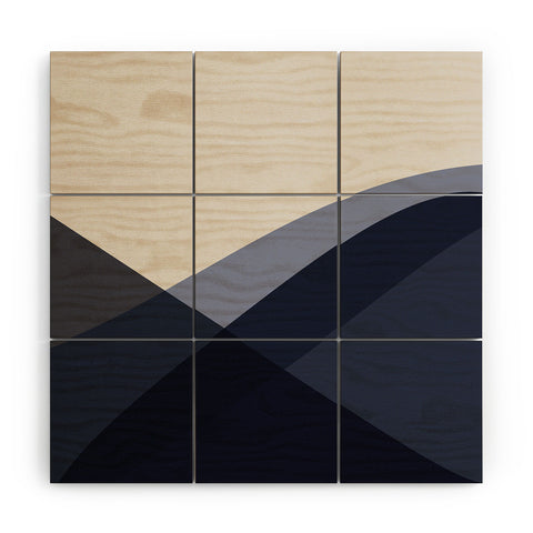 Colour Poems Minimal Waves Blue Wood Wall Mural