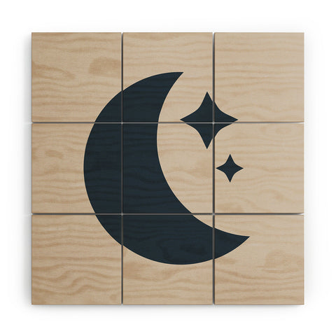 Colour Poems Moon and Stars Dark Blue Wood Wall Mural