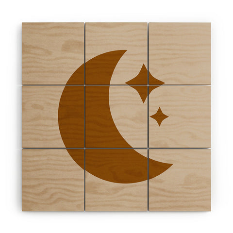 Colour Poems Moon and Stars Orange Wood Wall Mural