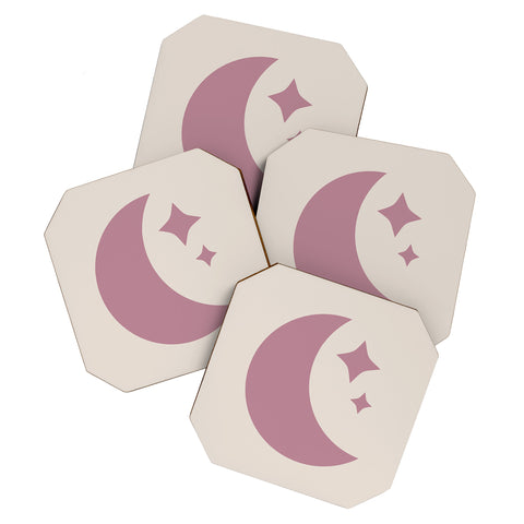 Colour Poems Moon and Stars Pink Coaster Set