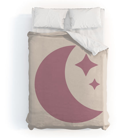 Colour Poems Moon and Stars Pink Duvet Cover