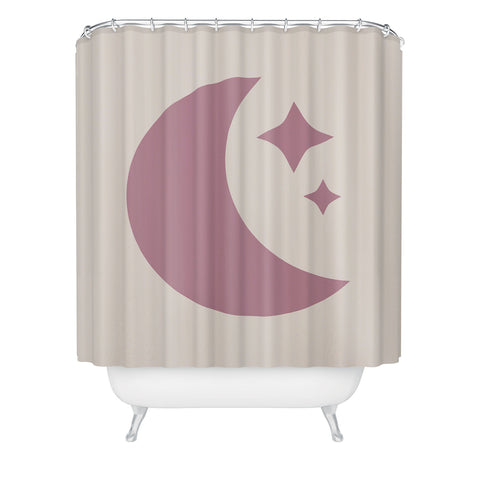 Colour Poems Moon and Stars Pink Shower Curtain