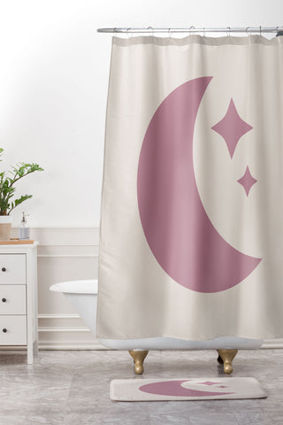Colour Poems Moon and Stars Pink Shower Curtain And Mat