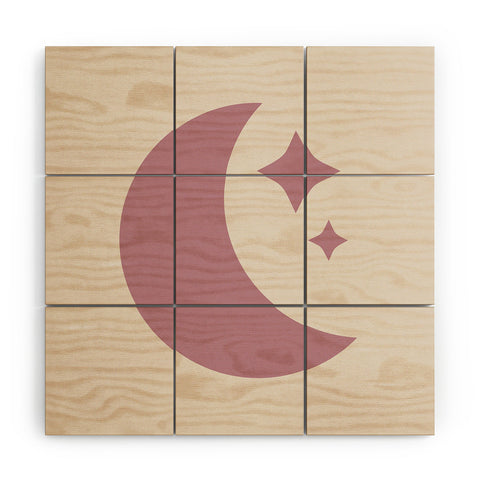 Colour Poems Moon and Stars Pink Wood Wall Mural