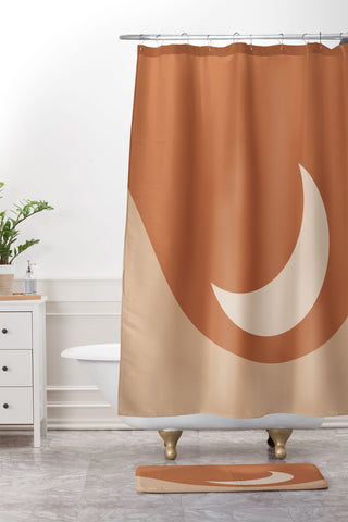 Colour Poems Moon Minimalism Orange Shower Curtain And Mat