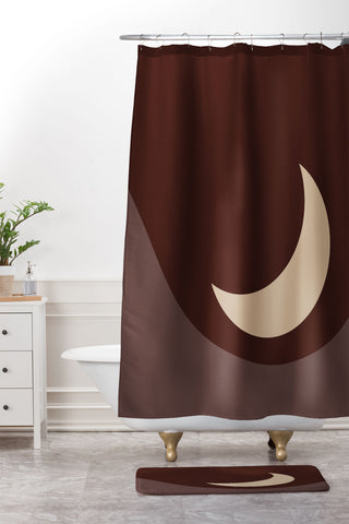 Colour Poems Moon Minimalism Red Shower Curtain And Mat