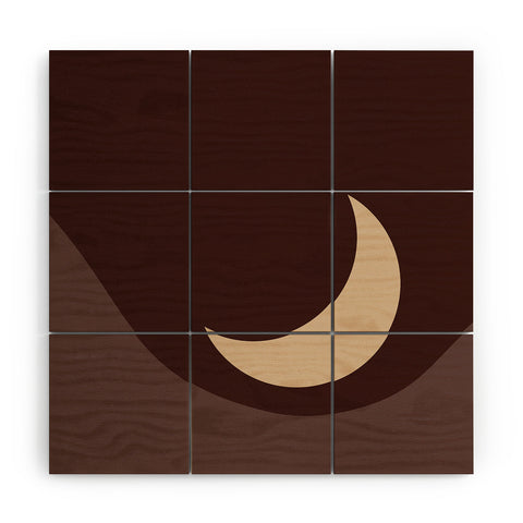Colour Poems Moon Minimalism Red Wood Wall Mural
