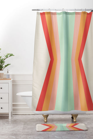 Colour Poems Retro Stripes Reflection II Shower Curtain And Mat