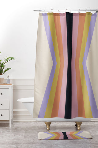 Colour Poems Retro Stripes Reflection IV Shower Curtain And Mat