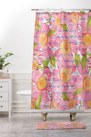 Cori Dantini Pinky Blooms Shower Curtain And Mat