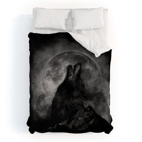 Creativemotions Black Wolf Howling Black White Comforter