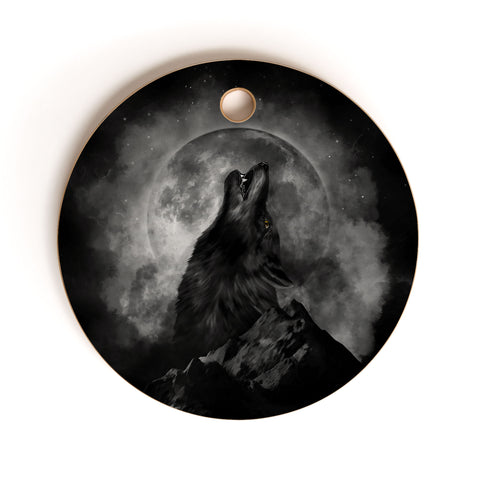 Creativemotions Black Wolf Howling Black White Cutting Board Round