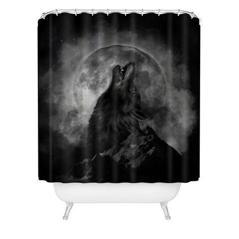 Creativemotions Black Wolf Howling Black White Shower Curtain