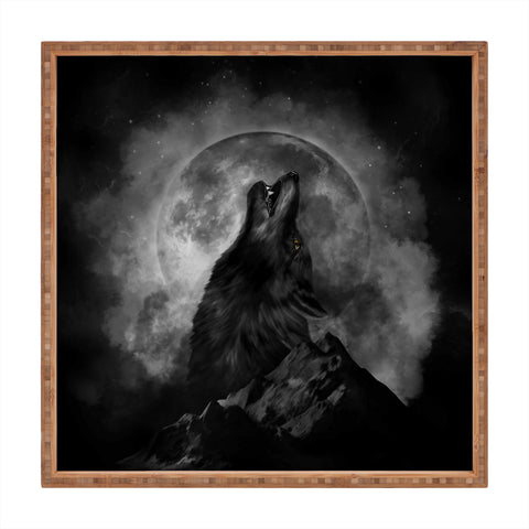 Creativemotions Black Wolf Howling Black White Square Tray