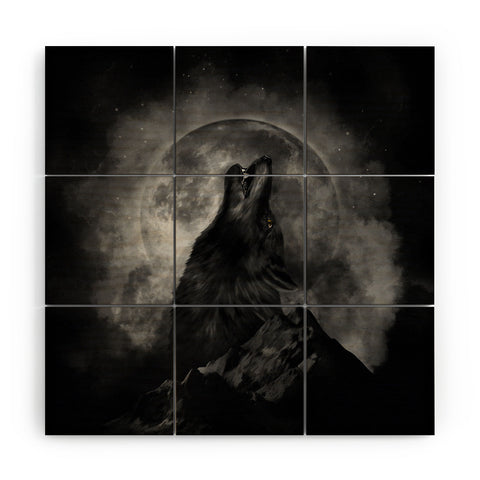 Creativemotions Black Wolf Howling Black White Wood Wall Mural