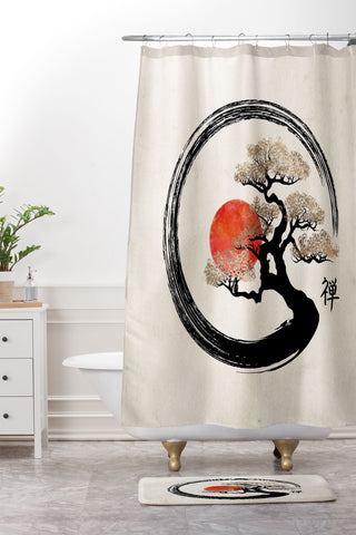 Creativemotions Enso Circle and Bonsai Tree Shower Curtain And Mat