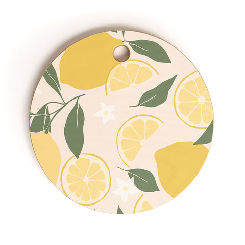 Cuss Yeah Designs Abstract Lemon Pattern Cutting Board Round
