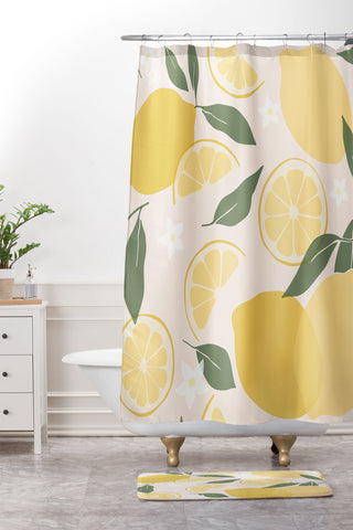 Cuss Yeah Designs Abstract Lemon Pattern Shower Curtain And Mat