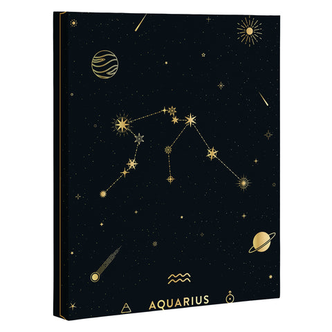 Cuss Yeah Designs Aquarius Constellation in Gold Art Canvas