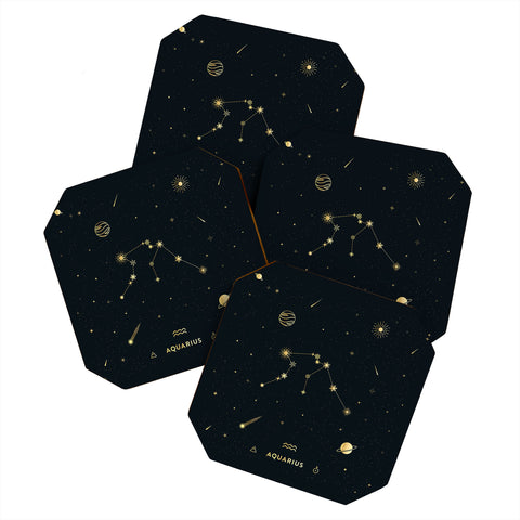 Cuss Yeah Designs Aquarius Constellation in Gold Coaster Set