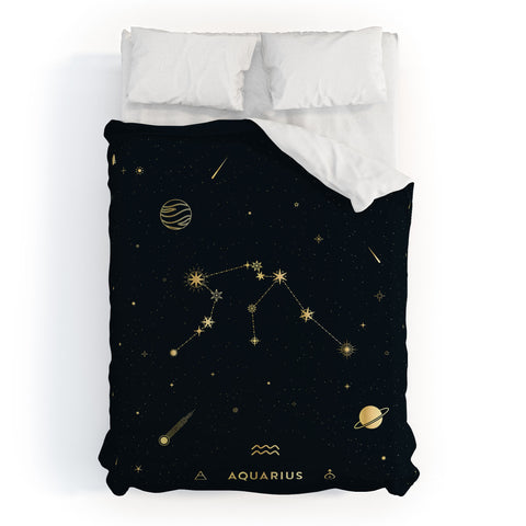 Cuss Yeah Designs Aquarius Constellation in Gold Duvet Cover