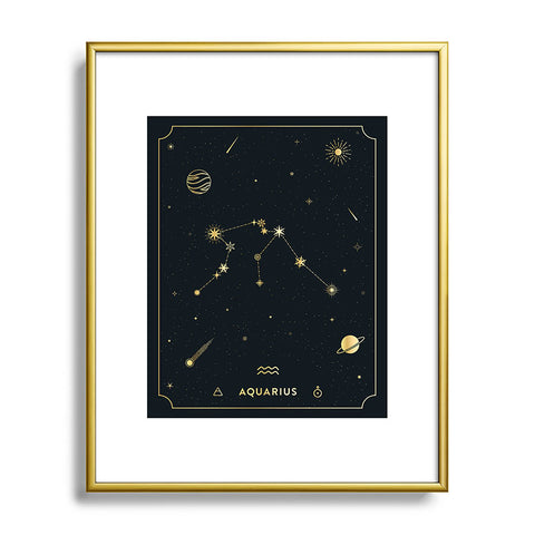 Cuss Yeah Designs Aquarius Constellation in Gold Metal Framed Art Print