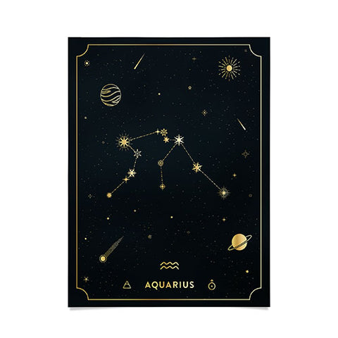 Cuss Yeah Designs Aquarius Constellation in Gold Poster