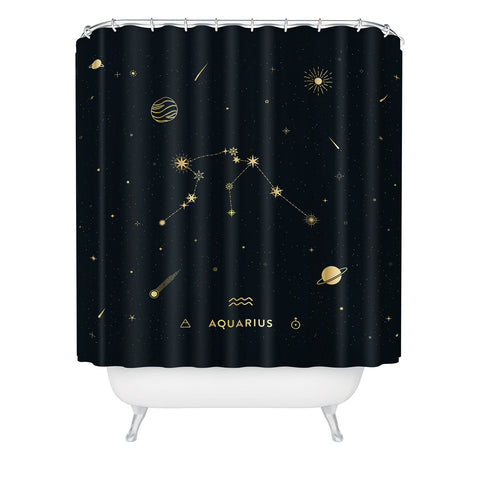 Cuss Yeah Designs Aquarius Constellation in Gold Shower Curtain