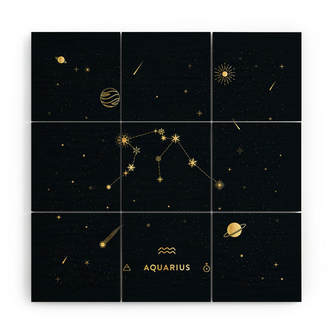 Cuss Yeah Designs Aquarius Constellation in Gold Wood Wall Mural