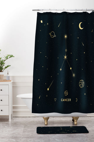 Cuss Yeah Designs Cancer Constellation in Gold Shower Curtain And Mat