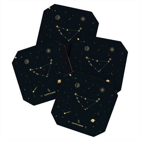 Cuss Yeah Designs Capricorn Constellation Gold Coaster Set