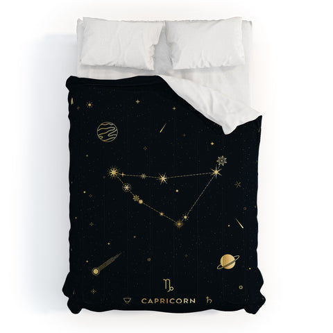 Cuss Yeah Designs Capricorn Constellation Gold Comforter