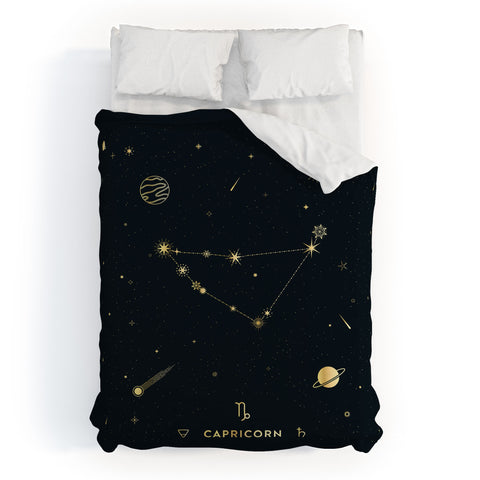 Cuss Yeah Designs Capricorn Constellation Gold Duvet Cover