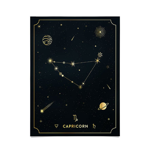 Cuss Yeah Designs Capricorn Constellation Gold Poster
