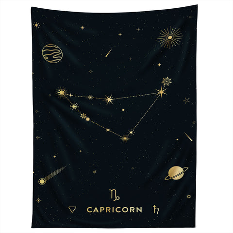 Cuss Yeah Designs Capricorn Constellation Gold Tapestry