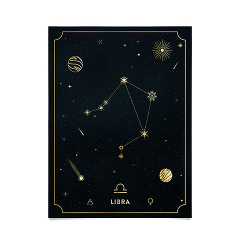 Cuss Yeah Designs Libra Constellation in Gold Poster
