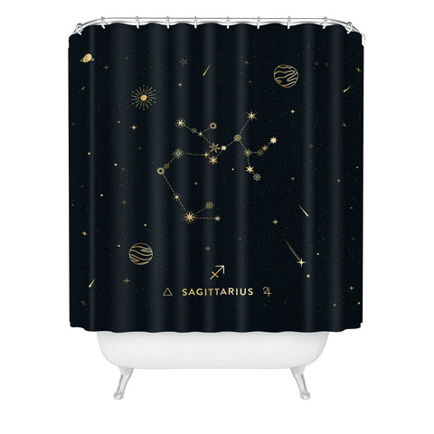 Cuss Yeah Designs Sagittarius Constellation Gold Shower Curtain