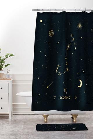 Cuss Yeah Designs Scorpio Constellation in Gold Shower Curtain And Mat