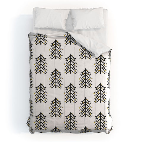 Cynthia Haller Black and gold spiky tree Comforter