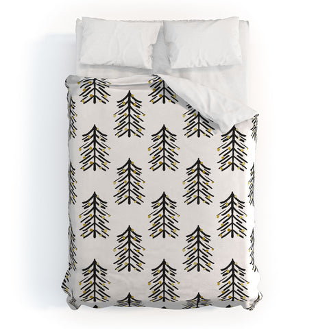 Cynthia Haller Black and gold spiky tree Duvet Cover