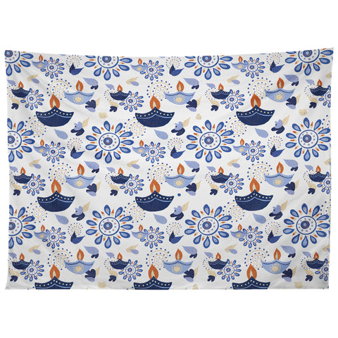 Cynthia Haller Blue Diwali diya pattern Tapestry
