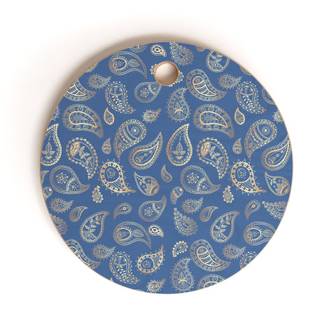 Cynthia Haller Classic blue and gold paisley Cutting Board Round