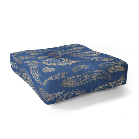 Cynthia Haller Classic blue and gold paisley Floor Pillow Square