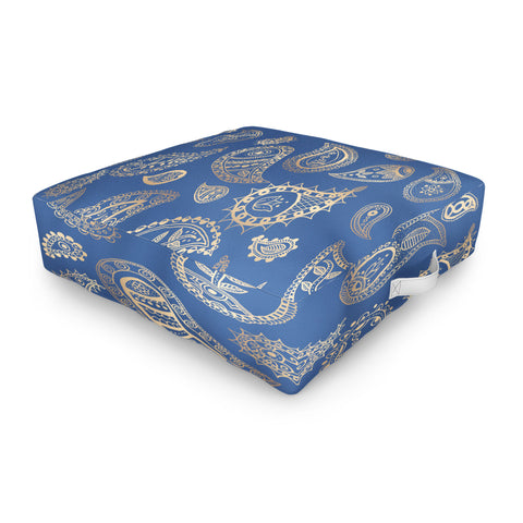 Cynthia Haller Classic blue and gold paisley Outdoor Floor Cushion