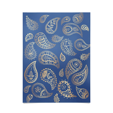 Cynthia Haller Classic blue and gold paisley Poster