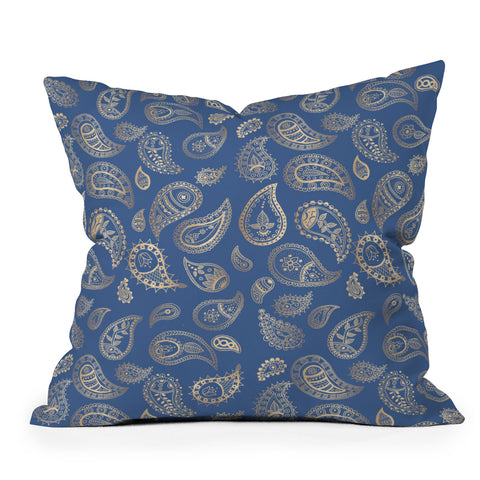 Cynthia Haller Classic blue and gold paisley Outdoor Throw Pillow