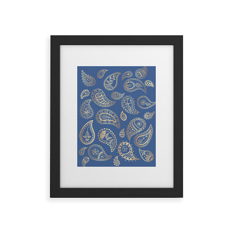 Cynthia Haller Classic blue and gold paisley Framed Art Print