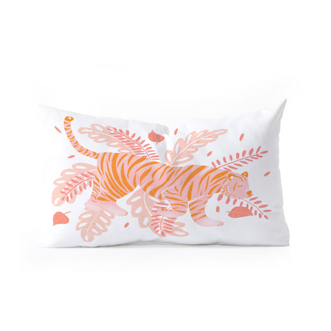 Cynthia Haller Orange and pink tiger Oblong Throw Pillow