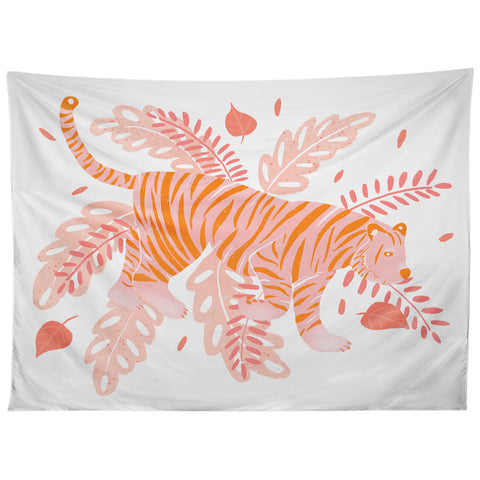Cynthia Haller Orange and pink tiger Tapestry